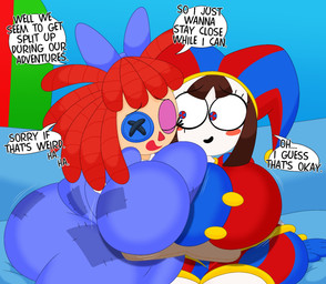 4_fingers big_breasts big_butt breast_jiggle breast_size_difference breast_squish breasts butt butt_jiggle dialogue doll duo eyes_closed female fingers furniture hug huge_breasts huge_butt jiggling larger_female mitten_hands motion_lines not_furry on_sofa rag_doll_(toy) side_hug sitting sitting_on_sofa size_difference smaller_female smile sofa speech_bubble squish text thick_thighs 3barts glitch_productions the_amazing_digital_circus pomni_(tadc) ragatha_(tadc) animate_inanimate humanoid living_doll living_toy english_text hi_res