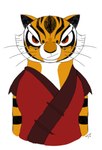 anthro clothed clothing female fur looking_at_viewer multicolored_body multicolored_fur muscular orange_body orange_fur simple_background solo stripes white_body white_fur hoosierman9911a dreamworks kung_fu_panda master_tigress felid feline mammal pantherine tiger 2023 bust_portrait digital_media_(artwork) hi_res portrait signature sketch
