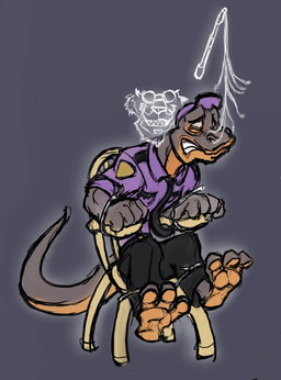 3_toes anthro black_bottomwear black_clothing black_necktie black_pants bottomwear chair clothing duo eyewear feet furniture glasses grey_background grey_body grey_scales hat headgear headwear male multicolored_body multicolored_scales necktie night_guard on_chair orange_body orange_scales pants purple_clothing purple_hat purple_headwear restrained scales simple_background sitting sitting_on_chair smile tail teeth tickle_fetish tickle_torture tickling tickling_nose toes translucent translucent_body two_tone_body two_tone_scales wearing_hat kctk amphibian felid ghost mammal newt salamander spirit