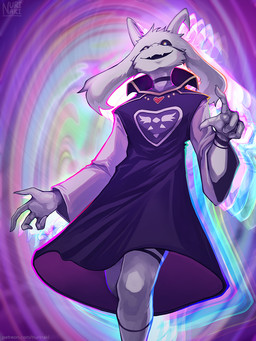 2_horns 5_fingers anthro arm_markings biped black_markings black_sclera cheek_tuft claws clothed clothed_anthro clothed_male clothing facial_tuft finger_claws fingers floppy_ears fur gesture hand_gesture horn jewelry looking_at_viewer lop_ears male male_anthro markings multicolored_clothing multicolored_robe neck_markings necklace open_mouth pointing pointing_at_viewer print_clothing print_robe purple_clothing purple_robe robe smile solo teeth text tuft white_body white_clothing white_eyes white_fur white_robe wrist_markings nurinaki undertale undertale_(series) asriel_dreemurr_(god_form) boss_monster_(undertale) bovid caprine goat mammal 2025 3:4 artist_name digital_media_(artwork) digital_painting_(artwork) hi_res painting_(artwork) url