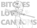 2023 anthro anti_material_rifle bottomwear canid canid_demon canine clothing collar demon ear_piercing english_text eye_through_hair eyebrow_through_hair eyebrows eyelashes female female_anthro fluffy fluffy_tail fur grey_text greyscale gun hair head_turned hellhound hellsing_ultimate helluva_boss holding_gun holding_object holding_ranged_weapon holding_rifle holding_weapon legwear long_hair looking_at_viewer loona_(helluva_boss) mammal meme monochrome mythological_canine mythological_creature mythology occult_symbol pentagram piercing potatonebula prick_ears profanity pupils ranged_weapon scope shirt signature skirt slit_pupils smile smirk snout solo spiked_collar spikes standing symbol tail teeth text thigh_highs topwear torn_clothing torn_shirt torn_skirt torn_topwear translucent translucent_hair weapon