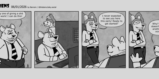 accessory anthro biped bottomwear chair clothing computer dialogue duo electronics eyes_closed furniture male necktie overweight overweight_male pants profanity shirt sitting solo standing suspenders tail text topwear barnem mammal murid murine rat rodent 2026 comic english_text hi_res monochrome