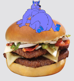 3_toes 4_fingers anthro bacon belly big_belly black_nose blep brown_eyes burger burger_bun burger_patty cheese dairy_products fast_food feet fingers food looking_at_viewer male meat micro navel nude one_eye_closed onion pawpads periwinkle_fur plant real sauce sitting sitting_on_food solo toes tongue tongue_out vegetable wink winking_at_viewer supermariofann1 mythology wendy's supermariofanboy canid canine canis mammal mythological_canine mythological_creature werecanid werecanine werecreature werewolf wolf 2026 hi_res