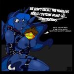 2013 anthro anthrofied arms_behind_back bdsm big_breasts blue_eyes blue_fur bondage bound breasts crown cutie_mark dialog duo english_text equine female friendship_is_magic fur hair horn horse jack_o'_lantern kneeling looking_down mammal my_little_pony nipples nude open_mouth pony princess princess_luna_(mlp) pumpkin royalty text tiara tongue winged_unicorn wings yawg
Rating: Questionable
Score: 16
User: Ample_Bovine
Date: November 27, 2013