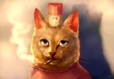 cigarette clothing feral hat headgear headwear realistic shadow simple_background smoking solo sweater text text_on_clothing text_on_hat text_on_headwear topwear whiskers maa undertale undertale_(series) burgerpants domestic_cat felid feline felis mammal 2018