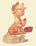 blonde_hair eyelashes female feral food fruit hair hooves plant simple_background sitting solo strawberry white_background imalou friendship_is_magic hasbro my_little_pony applejack_(mlp) equid mammal 2018 digital_media_(artwork)