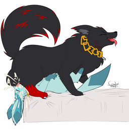 69_position animal_genitalia animal_penis balls bed big_balls black_body black_fur blue_blush blue_body blue_fur blue_pawpads blush bodily_fluids canine_genitalia canine_penis chain collar cum cum_in_mouth cum_inside deep_throat duo excessive_cum excessive_genital_fluids eyes_closed feral fluffy fluffy_tail fur furniture genital_fluids genitals gold_(metal) gold_chain knotting leg_markings looking_forward looking_pleasured lying male male/male male_on_bottom male_on_top markings narrowed_eyes on_back on_bottom on_top oral oral_knotting oral_penetration pawpads penetration penis sex sheath simple_background size_difference socks_(marking) squint tail tongue tongue_out cyber_comet nintendo pokemon artyom_(thebonemaker) black_the_wolf canid canine canis eeveelution generation_4_pokemon glaceon mammal pokemon_(species) wolf 1:1 absurd_res hi_res