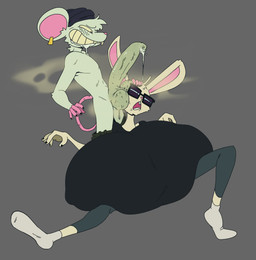 anthro beanie big_breasts big_penis bodily_fluids bottomwear bottomwear_down breasts buckteeth clothed clothing colored_nails drooling duo ear_piercing eyewear female footwear genitals glasses hand_on_head hat headgear headwear huge_breasts huge_penis humanoid_genitalia humanoid_penis hyper hyper_breasts male male/female musk musky_penis nails pants pants_down partially_clothed penis penis_on_face piercing saliva sitting socks standing teeth bigbun_3 bun-e travis_(bun-e) lagomorph leporid mammal murid murine rabbit rat rodent absurd_res hi_res