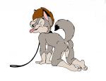 all_fours anthro anus balls butt collar genitals leash male shota solo tongue young young_anthro young_male bark!_(artist) canid canine canis mammal wolf