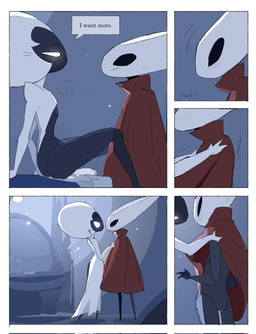 anthro bedroom biped black_body black_eyes blush blush_lines bodily_fluids border bottomless bottomless_female bottomless_humanoid breath cloak clothed clothing detailed_background dialogue dildo duo empty_eyes exclamation_point eye_contact female female/female female_anthro female_humanoid genitals holding_partner humanoid_on_anthro inside looking_at_another looking_at_partner mouthless red_cloak red_clothing sex_toy sitting speech_bubble sweat sweatdrop talking_to_another talking_to_partner text undressing_partner white_body white_border white_eyes justdog hollow_knight:_silksong hollow_knight_(franchise) team_cherry hornet_(hollow_knight) lace_(hollow_knight:_silksong) arthropod humanoid 2025 comic digital_drawing_(artwork) digital_media_(artwork) english_text hi_res