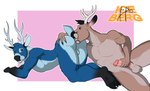 all_fours anal anthro antlers balls blue_body butt duo genitals hand_on_butt hand_on_penis hooves horn humanoid_genitalia humanoid_penis male male/male oral penis rimming sex tongue 1ceberg vance_sloan deer mammal absurd_res hi_res