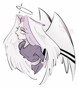 alternate_hairstyle clothed clothing female hair halo long_hair not_furry solo yasutak1192 hazbin_hotel hellaverse lute_(hazbin_hotel) angel angel_humanoid humanoid hi_res