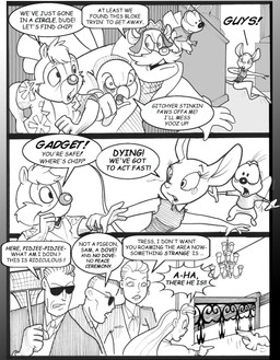 aloha_shirt anthro bodily_fluids bottomless bottomless_female breasts bruised bruised_eye clothed clothing crying desperation ear_piercing ear_ring eyewear female freckles group male net pattern_clothing pattern_shirt pattern_topwear piercing ring_piercing shirt sunglasses tears text topwear torn_clothing chris_fischer chip_'n_dale_rescue_rangers disney dale_(disney) gadget_hackwrench monterey_jack_(cdrr) zipper_(cdrr) arthropod avian bird chipmunk columbid dove fly_(animal) ground_squirrel human insect mammal mouse murid murine rodent sciurid english_text hi_res