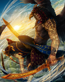 abs beak black_body black_feathers cloud detailed_background feathers flying holding_object holding_weapon light melee_weapon sky solo sun sword weapon wings burnrice8 avian bird 2014 4:5 detailed hi_res lighting