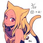 blonde_hair clothed clothing female hair looking_at_viewer red_eyes simple_background smile solo 蟻味 gravity_rush sony_corporation sony_interactive_entertainment kat_(gravity_rush) animal_humanoid cat_humanoid felid felid_humanoid feline feline_humanoid humanoid mammal mammal_humanoid 1:1 2018