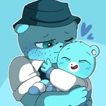 anthro blue_body blue_eyes carrying_another clothing duo eyes_closed hat headgear headwear heart_symbol hug male one_eye_closed shirt topwear young young_anthro lightmare_10 unicorn_wars azulin's_father azulin_(unicorn_wars) bear mammal 1:1 2023 hi_res father_(lore) father_and_child_(lore) father_and_son_(lore) parent_(lore) parent_and_child_(lore) parent_and_son_(lore) son_(lore)