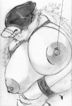 anthro areola bdsm big_breasts blindfold bondage bound breasts erect_nipples female hair japanese kemono long_hair muzzled muzzle_(object) navel nipple_piercing nipples piercing solo submissive submissive_female cocolog roko_(cocolog) canid canine canis mammal wolf 2015 monochrome sketch