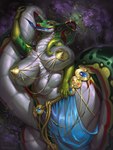 animal_genitalia apode big_breasts blue_eyes breasts cloaca clothed clothing eyelashes female fingers forked_tongue genitals glistening green_body huge_breasts huge_thighs legless looking_at_viewer masturbation multicolored_body non-mammal_breasts oral oral_masturbation pasties serpentine solo thick_thighs tongue tongue_out topless white_sclera levelviolet cobra draconcopode naga reptile scalie snake hi_res
