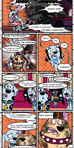 black_spots dialogue female feral fur male markings mentioned_character offscreen_character speech_bubble spots spotted_body spotted_fur text white_body white_fur redundantmodule 101_dalmatian_street 101_dalmatians disney big_fee_(101_dalmatians) clarissa_(101_dalmatians) delilah_(101_dalmatians) diesel_(101_dalmatians) dolly_(101_dalmatians) doug_(101_dalmatians) dylan_(101_dalmatians) fergus_(101_dalmatians) pearl_(101_dalmatians) sid_(101_dalmatians) canid canine canis dalmatian domestic_dog equid equine fox herding_dog horse mammal pastoral_dog red_fox true_fox welsh_corgi absurd_res comic english_text hi_res