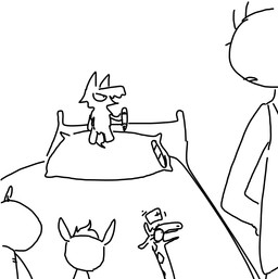 bed clothed clothing female furniture male pencil_(object) plushie simple_background the_weaver toybox_pals anon colt_(weaver) mr._wolf_(toybox_pals) nurse_giraffe_(toybox_pals) princess_hippo_(toybox_pals) canid canine canis common_hippopotamus equid equine giraffe giraffid hippopotamid horse human mammal wolf black_and_white comic monochrome