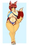 big_breasts breasts claws clothing dipstick_ears dipstick_limbs dipstick_tail ear_markings eyeshadow female food freckled_legs freckled_thighs freckles freckles_on_shoulders fur hair inner_ear_fluff makeup markings multicolored_body multicolored_ears navel orange_body orange_fur pink_nose popsicle red_body red_eyes red_fur red_hair simple_background solo swimwear tail tail_markings thong tuft underwear wide_hips yellow_body yellow_fur zelripheth canid canine canis jackal mammal absurd_res hi_res