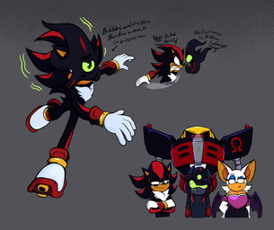 angry annoyed anthro armor big_ears bodysuit breastplate breasts cleavage clothed clothing dialogue duo female gloves green_eyes green_sclera group handwear machine male markings membrane_(anatomy) membranous_wings mind_control partial_speech_bubble red_markings rocket_shoes sharp_teeth skinsuit teeth tight_clothing wings invdrscar sega sonic_the_hedgehog_(series) e-123_omega plagg_(invdrscar) rouge_the_bat shadow_the_hedgehog bat black_arms_(sonic) eulipotyphlan hedgehog mammal robot hi_res