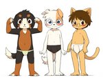 anthro asian_clothing black_briefs black_clothing black_underwear blush briefs clothed clothing countershading east_asian_clothing eyewear fundoshi glasses group japanese_clothing kemono looking_at_viewer male male_focus shota standing tighty_whities topless underwear underwear_only white_briefs white_clothing white_underwear young young_anthro manmosu_marimo bincu manizu shota_feline_(marimo) canid canine canis domestic_cat domestic_dog felid feline felis mammal 2020