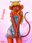 anthro blonde_hair blue_eyes bra clothing female hair long_hair panties ribbons shy solo translucent translucent_clothing underwear mayapatch biker_mice_from_mars solana mammal mouse murid murine rodent 3:4