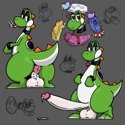 anthro anus backsack balls big_penis black_eyes bodily_fluids butt choker cigarette cum digitigrade disembodied_penis egg eyeliner foreskin genital_fluids genitals green_body guiche_piercing heart_eyes heart_symbol jewelry long_penis long_tongue looking_at_viewer looking_back makeup male necklace oral penis perineum piercing puffy_anus solo tail tongue tongue_piercing unretracted_foreskin vein veiny_penis white_body knil_(artist) mario_bros nintendo yoshi 1:1