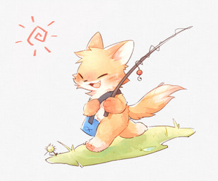 ambiguous_gender anthro blush brown_body brown_fur cute_fangs eyes_closed fangs fishing_rod fur grass holding_fishing_rod holding_object nude pawpads plant smile solo tail teeth walking nyano52 canid canine fox mammal 2021 digital_media_(artwork)
