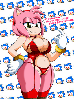 anthro anthrofied big_breasts bracelet breasts camel_toe clothed clothing female fur gloves green_eyes half-closed_eyes hand_on_hip handwear heart_eyes heart_symbol jewelry looking_at_viewer narrowed_eyes pattern_background pink_body pink_fur red_clothing simple_background skimpy smile solo standing tan_body tan_skin text white_clothing white_gloves white_handwear the_knight sega sonic_the_hedgehog_(series) amy_rose eulipotyphlan hedgehog mammal 2020 3:4 english_text hi_res