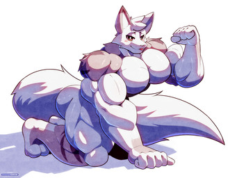 anthro big_muscles blep flexing huge_muscles hyper hyper_muscles male muscular muscular_male simple_background solo tongue tongue_out voidfoxtamcin berry_(artdeitech) domestic_cat felid feline felis mammal 4:3 hi_res