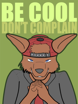 anthro blue_eyes brown_body brown_fur caption clothing fur furgonomics green_background hat headgear headwear looking_at_viewer male simple_background smile solo text unknown_artist canid canine canis mammal wolf 3:4 colored english_text reaction_image