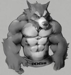 abs anthro arm_tuft belt black_eyes cheek_tuft chin_tuft claws countershade_face countershade_fur countershade_torso countershading elbow_tuft eyebrows facial_tuft frown frown_eyebrows fur grey_background half-closed_eyes head_tuft male muscular muscular_anthro muscular_male narrowed_eyes navel nipples pecs simple_background solf solo thick_eyebrows thick_neck tuft e-w01f canid canine canis mammal wolf 2022 digital_drawing_(artwork) digital_media_(artwork) half-length_portrait hi_res monochrome portrait signature sketch