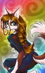 abstract_background anthro big_eyes braided_hair embroidery female hair halftone_background pattern_background ponytail simple_background solo tail ss4sascha canid canine canis domestic_dog mammal juniper_(disambiguation) 5:8 halftone