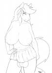 anthro balls big_breasts biped bottomwear breasts bulge clothed clothing fluffy fluffy_tail front_view genitals gynomorph hand_on_hip huge_breasts hyper hyper_breasts intersex looking_at_viewer nipples panties pleated_skirt pose simple_background skirt solo standing tail topless uncolored_clothing underwear hear_(artist) savana_(character) equid equine horse mammal 2013 digital_drawing_(artwork) digital_media_(artwork) hi_res line_art monochrome portrait signature three-quarter_portrait