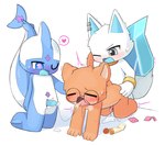 after_oral all_fours anal anal_penetration anthro arrow_pointing_to_crotch blue_body blue_countershading blush bodily_fluids bracelet_only breath cheek_tuft condom_wrapper countershading cum cum_from_mouth cum_in_mouth cum_inside cum_on_ground cumshot directional_arrow ear_piercing ejaculation emanata eyes_closed eyewear facial_markings facial_tuft forehead_markings genital_fluids genitals glasses glasses_askew grey_eyes group group_sex head_markings heart_symbol kneeling looking_at_another looking_at_partner lube_bottle male male/male markings narrowed_eyebrows nude one_eye_closed open_mouth penetration penile penile_penetration penis penis_in_ass piercing pupils purple_pupils round_glasses sex simple_background speech_bubble tapering_penis trio tuft white_background white_body young young_anthro noubott domestic_cat felid feline felis fish mammal marine shark character_request hi_res