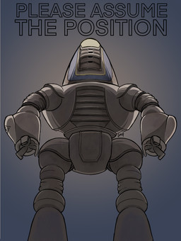 ambiguous_gender grey_background grey_body looming_over machine metallic_body new_vegas not_furry simple_background solo standing text sumuy fallout microsoft fisto_(fallout) humanoid protectron_(fallout) robot artist_name english_description english_text male_(lore)