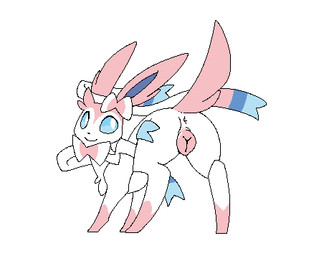 animal_genitalia animal_vulva anus blue_eyes butt canine_genitalia canine_vulva female feral genitals looking_at_viewer looking_back presenting presenting_hindquarters simple_background smile solo vulva white_background halbean nintendo pokemon eeveelution generation_6_pokemon pokemon_(species) sylveon aliasing digital_media_(artwork) low_res pixel_(artwork)