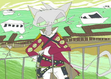 anthro belt boat bottomwear bridge clothed clothed_male clothing coat detailed_background fur grey_body grey_fur male male_anthro outside pants purple_clothing purple_coat purple_topwear smile solo topwear vehicle water watercraft white_bottomwear white_clothing white_pants naircat domestic_cat felid feline felis mammal 2017 digital_media_(artwork) microsoft_paint_(artwork)