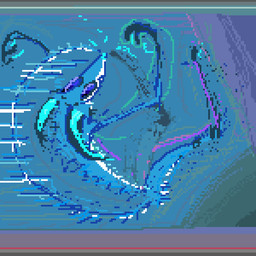 abstract_background anthro blue_body blue_eyes blue_fur blue_nose fur male solo demensa emil_(demensa) canid canine canis coyote domestic_dog hybrid mammal 1:1 2019 blue_theme digital_media_(artwork) pixel_(artwork)