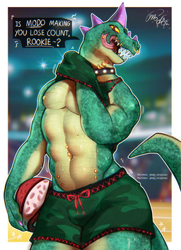 abs anthro ball basketball_(ball) basketball_court belly belly_piercing biceps bodily_fluids bottomwear bulge clothed clothing clothing_lift collar deep_navel exhibitionism exposed_belly facial_piercing green_body hip_piercing hip_sway hotpants licking licking_lips male muscular navel navel_piercing navel_ring nose_piercing nose_ring pecs piercing public public_exposure ring_piercing roarball_(ball) scales sharp_teeth shirt shirt_lift shorts solo spikes sportswear sweat sweaty_abs sweaty_belly sweaty_body sweaty_pecs tail teasing teasing_viewer teeth text thick_thighs tongue tongue_out tongue_piercing topwear ventral_scales wide_hips goop_original goat_(movie) sony_corporation sony_pictures modo_olachenko komodo_dragon lizard monitor_lizard reptile scalie absurd_res english_text hi_res
