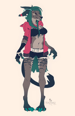 anthro clothed clothing female fur hair looking_at_viewer navel skinny solo wide_hips teaksamin canid canine mammal digital_media_(artwork) hi_res source_request unavailable_at_source
