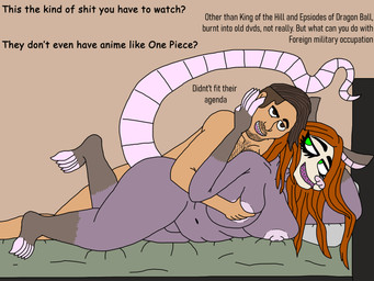 after_sex anthro areola bed big_breasts blush blush_lines breast_grab breasts dialogue duo female furniture genitals green_eyes hair hand_on_breast humor lying male male/female multicolored_body nipples nude on_bed pillow pink_fingers profanity purple_areola purple_body red_hair simple_background slightly_chubby slightly_chubby_female tail tan_body tan_skin text vulva vocula cip sinead_(vocula) american_opossum human humanoid mammal marsupial 4:3 absurd_res english_text hi_res