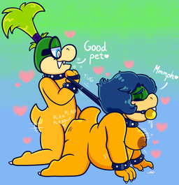 anthro anthro_on_anthro anthro_penetrated anthro_penetrating anthro_penetrating_anthro ball_gag blush dominant dominant_male duo gag leash leash_pull male male/male male_penetrated male_penetrating male_penetrating_male moobs nipples non-mammal_nipples overweight overweight_male penetration sex simple_background submissive submissive_male text young young_anthro sinribbons mario_bros nintendo iggy_koopa koopaling ludwig_von_koopa dragon_koopa koopa reptile scalie english_text hi_res incest_(lore)