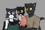 anthro biped black_body black_fur blue_eyes clothed clothing female fur grey_background husband_and_wife male married_couple orange_sclera red_eyes simple_background tail ghozt arthur_(ghozt) lucy_(ghozt) skylie_(ghozt) domestic_cat felid feline felis mammal absurd_res hi_res daughter_(lore) father_(lore) father_and_child_(lore) father_and_daughter_(lore) mother_(lore) mother_and_child_(lore) mother_and_daughter_(lore) mother_and_father_(lore) parent_(lore) parent_and_child_(lore) parent_and_daughter_(lore)