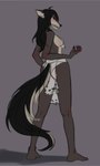 13hyun13 3:5 anthro biped black_hair bottomwear bra breasts butt canid canine claws clothing colored fangs feet female female_anthro fox fur hair hi_res looking_at_viewer mammal nails plantigrade rear_view red_eyes shadow sketch skirt solo standing tail teeth the_sake_ninja torn_clothing true_fox underwear