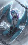 anthro bound chain chained chained_up male nipples nude solo wings ules nyaaa_foxx canid canine fox mammal absurd_res hi_res