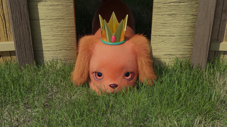 brown_body brown_eyes brown_fur crown female feral food fur grass headgear hot_dog looking_at_viewer lying lying_on_ground on_front on_ground orange_ears plant quadruped solo doublestuffed hot_dog_princess food_creature 16:9 3d_(artwork) blender_(artwork) digital_media_(artwork) hi_res widescreen