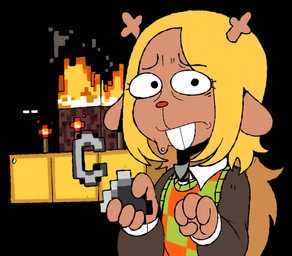 anthro blonde_hair brown_body buckteeth clothed clothing female fire hair red_nose solo teeth torch iluvrabbitz deltarune microsoft minecraft mojang undertale_(series) xbox_game_studios noelle_holiday deer mammal new_world_deer reindeer hi_res